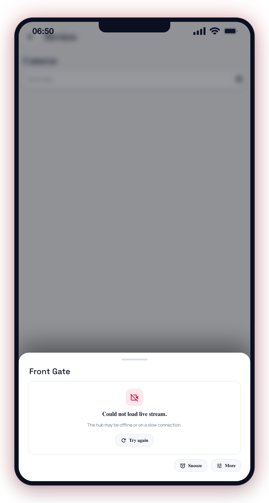 If the stream fails, the feed shows Could not load live stream with a Try again button.