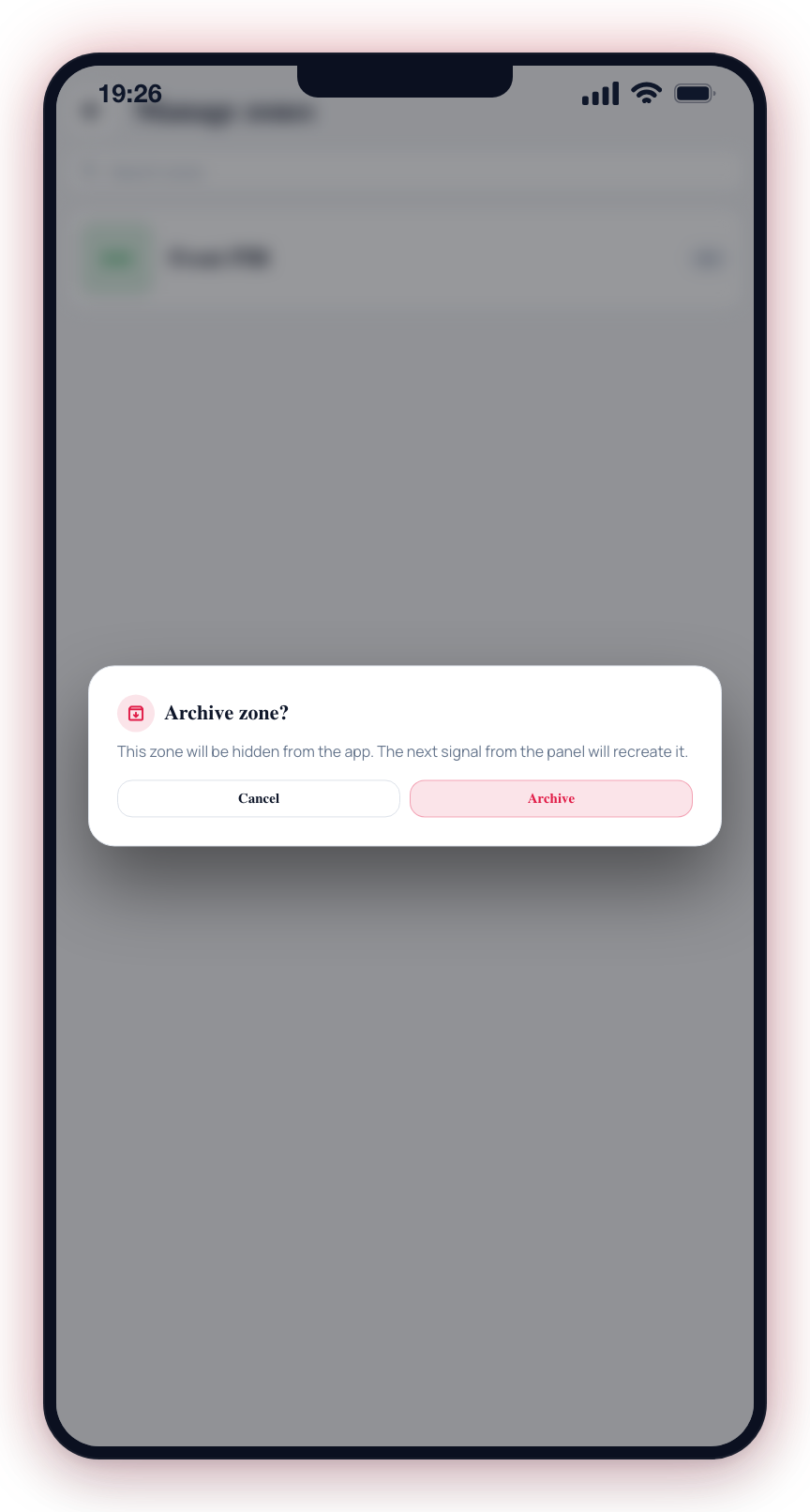 Confirm to hide the zone; the next panel signal recreates it.
