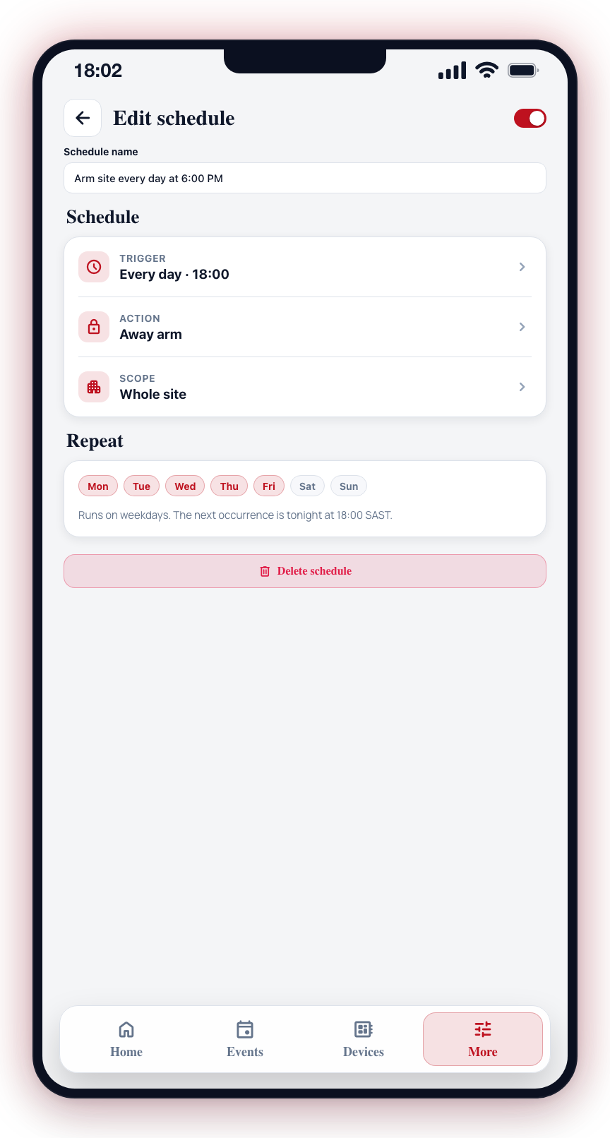 Editing an existing schedule.