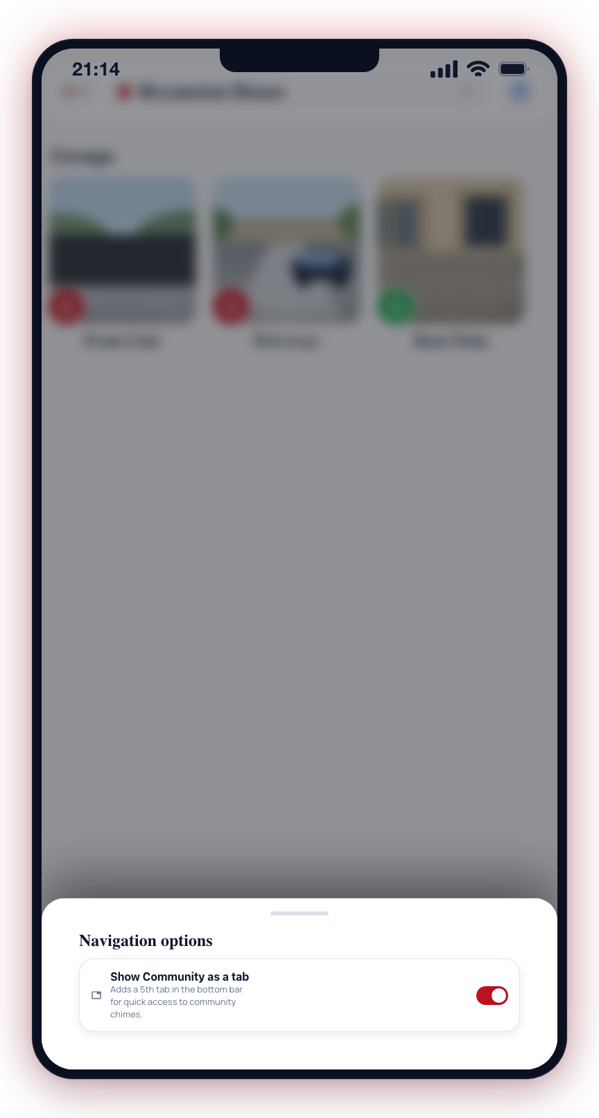 Press and hold the bottom bar to open Navigation options and toggle the Community tab.