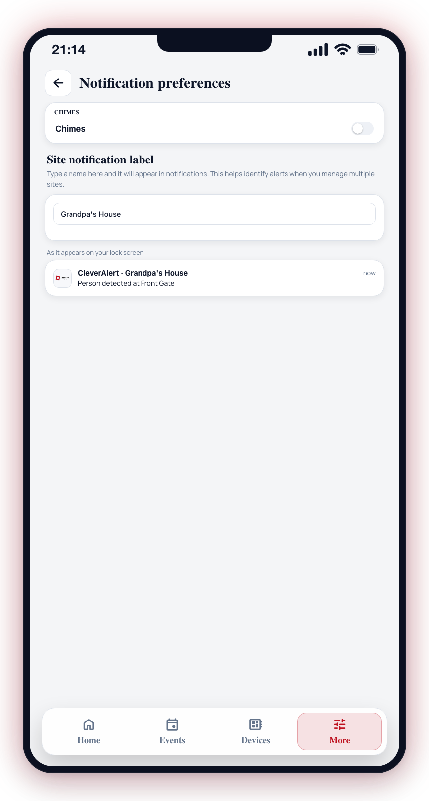 Type a label and it is prefixed to this site's push notifications so you can tell sites apart at a glance.