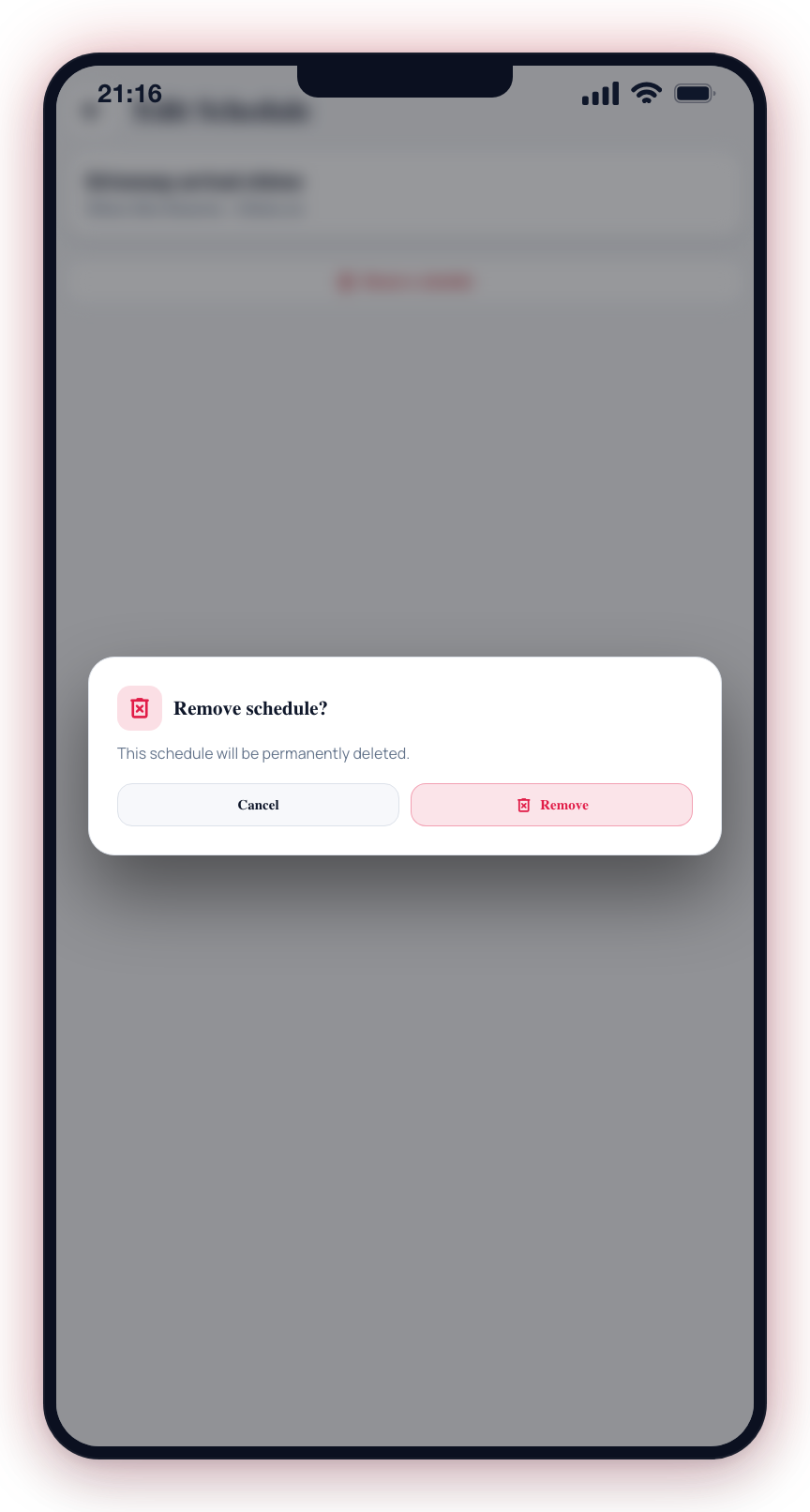 Confirm before a schedule is permanently deleted.