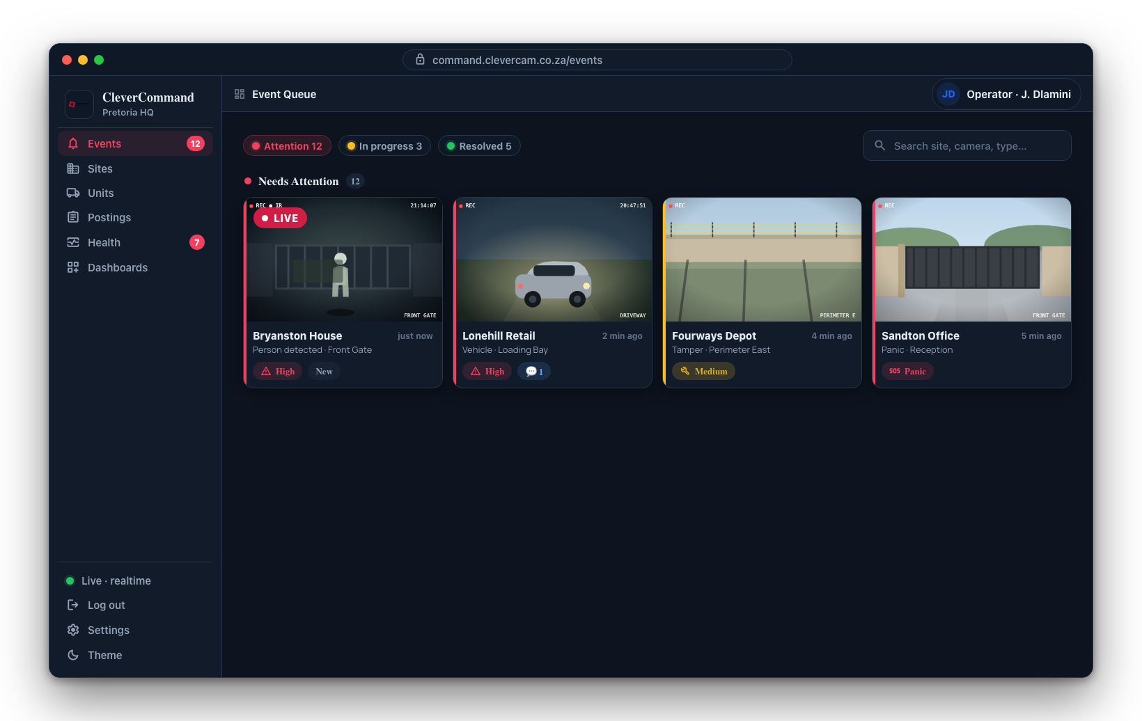 The CleverCommand console in dark mode, recommended for dimly lit control rooms.