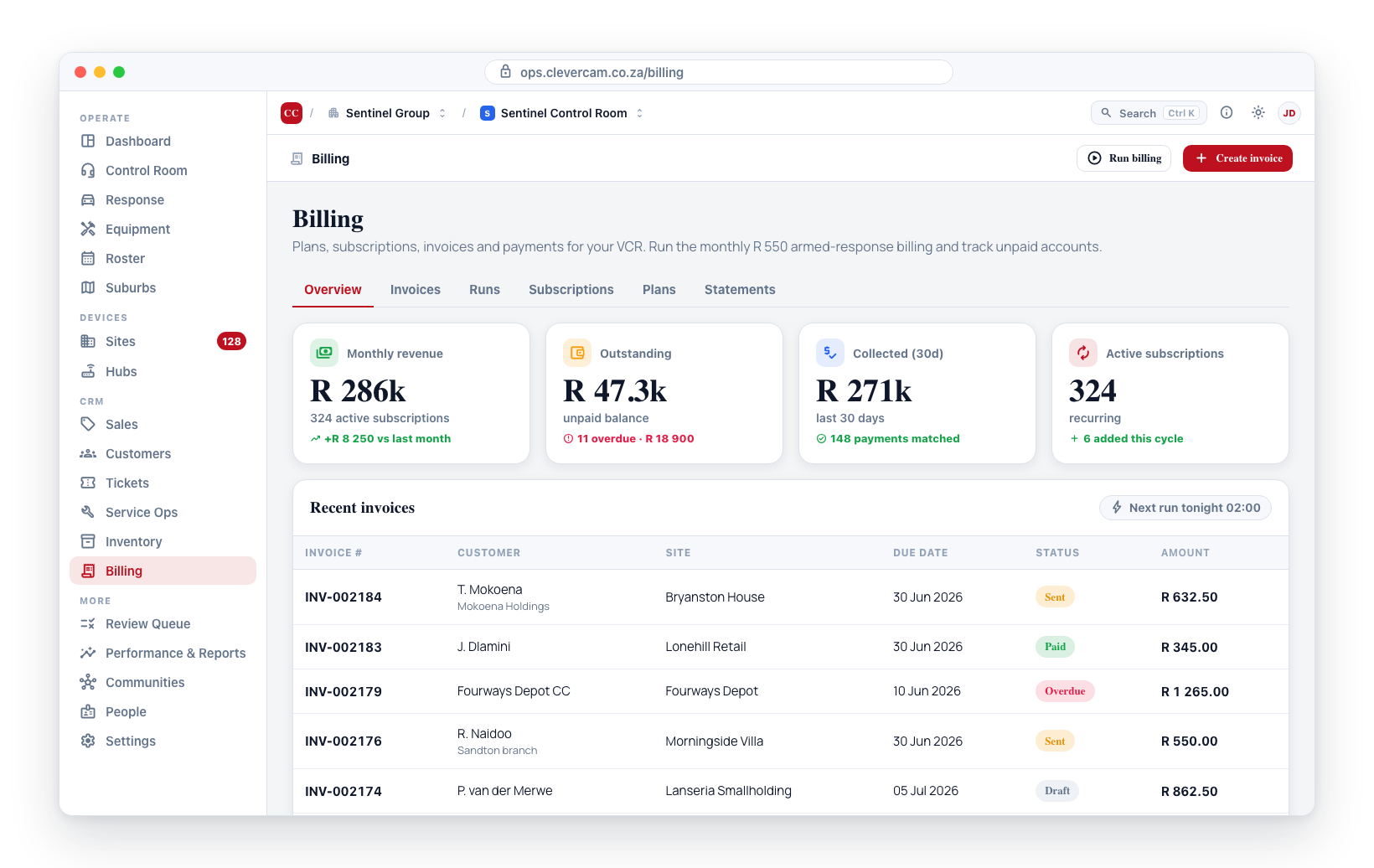 The billing dashboard.