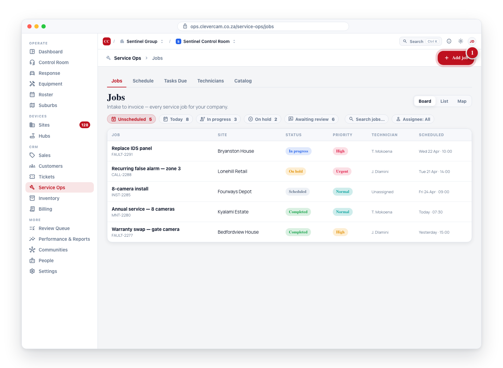 Open Service Ops and add a job