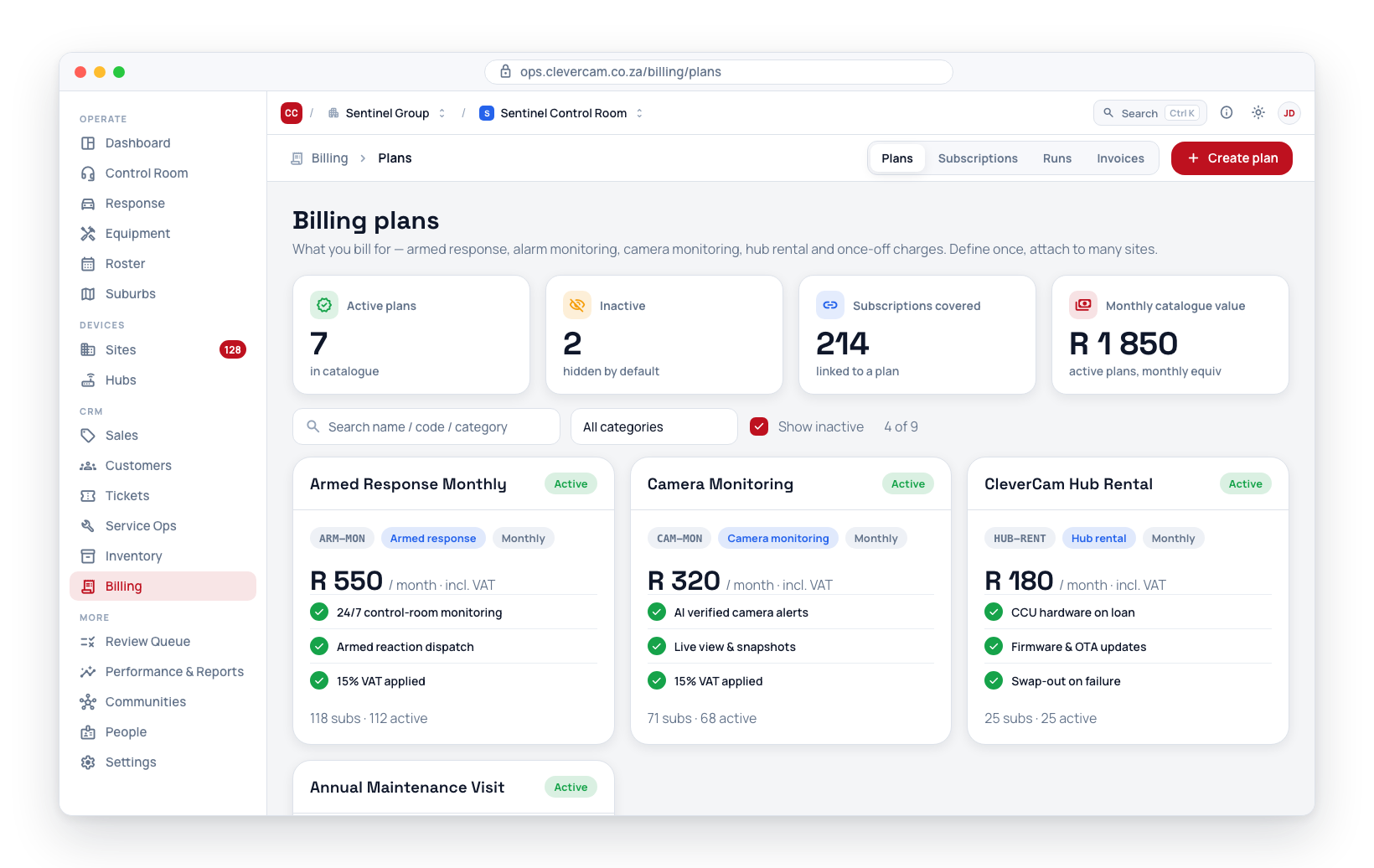 The billing plan catalog.