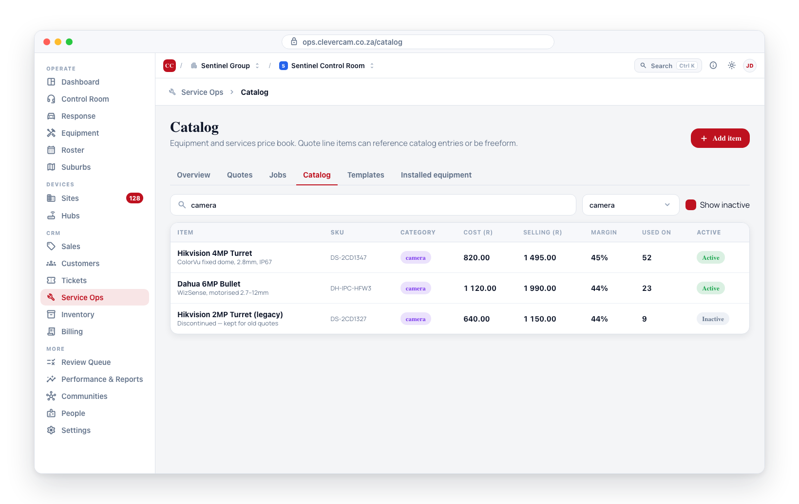Searching, filtering by category, and showing inactive items.