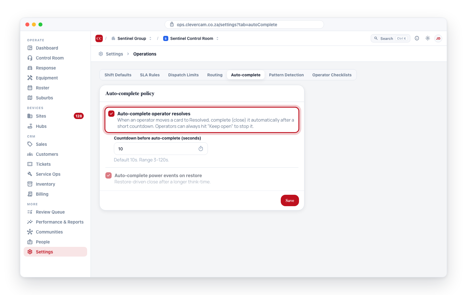 Operator resolves on: the countdown input appears under the checkbox.
