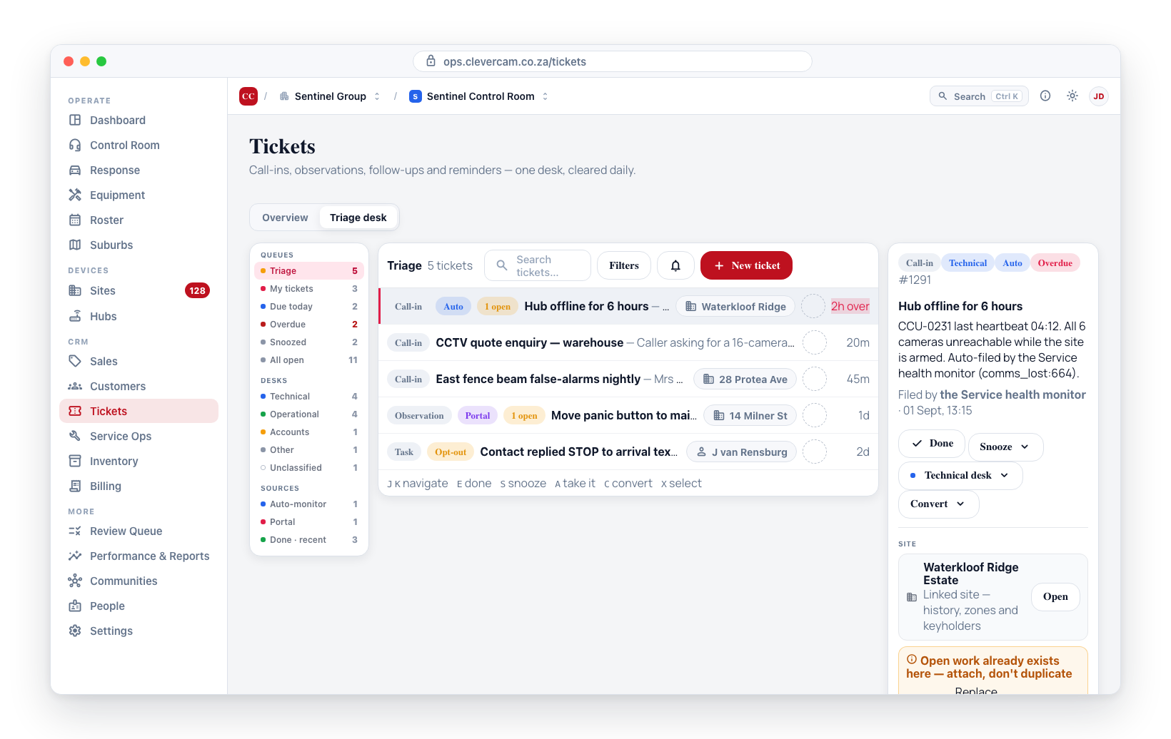 The company tickets workspace.